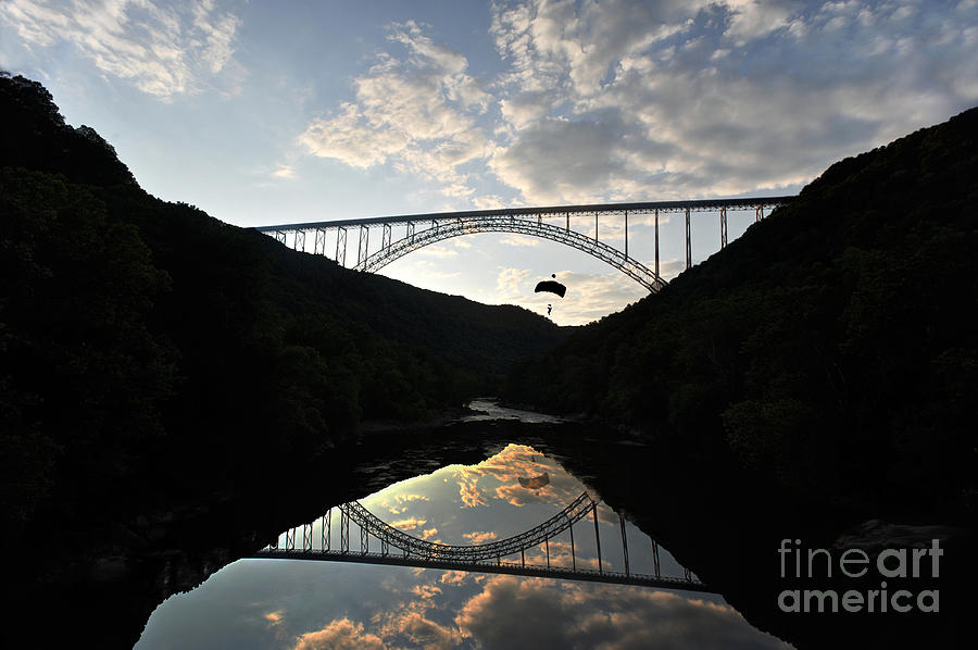 New River Bridge Photograph - New River Bridge -  BASE jumper by Dan Friend