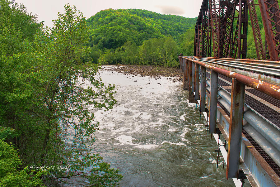 New River Rapids Flow Under The Bridge At Thurmond Photograph by Paulette B Wright