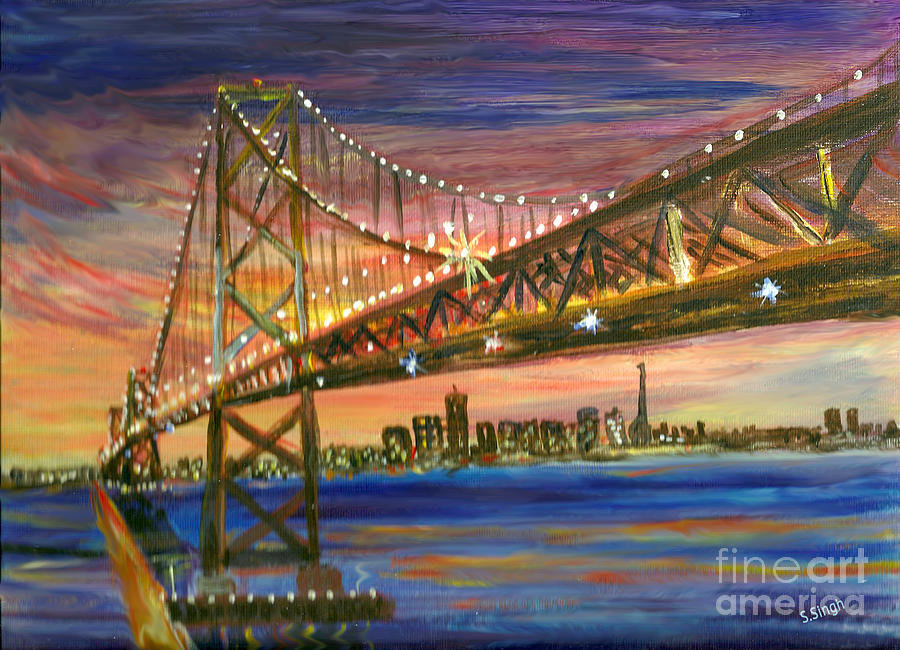 New San Francisco Bay Bridge  Painting by Sarabjit Singh