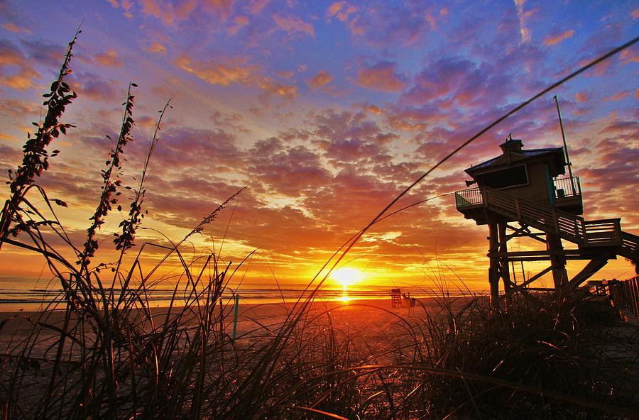 New Smyrna Beach Lifeguard Tower at Sunrise Photograph by Danny Mongosa