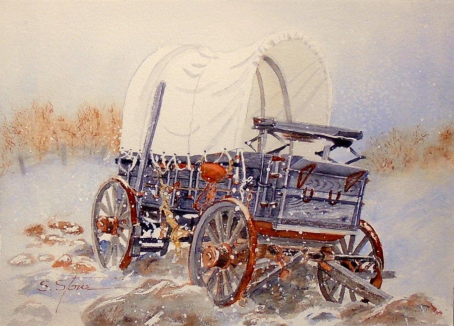 Watercolor Painting - New Snow Old Wagon by Sandra Stone Watercolor Painting - New Snow Old Wagon by Sandra Stone