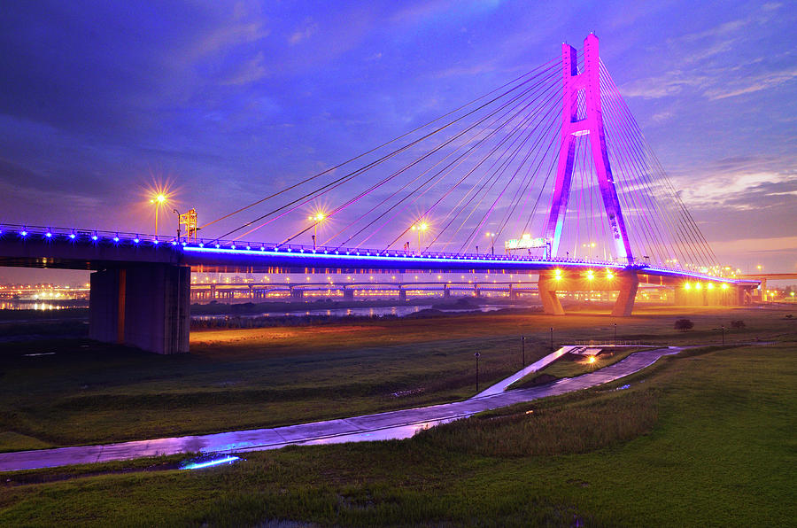 New Taipei Bridge In Blue Hour Photograph by Joyoyo Chen - Pixels