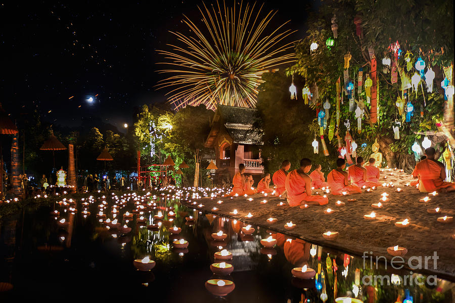 Buddha Photograph - New year anniversary festival at Chaing mai by Anek Suwannaphoom