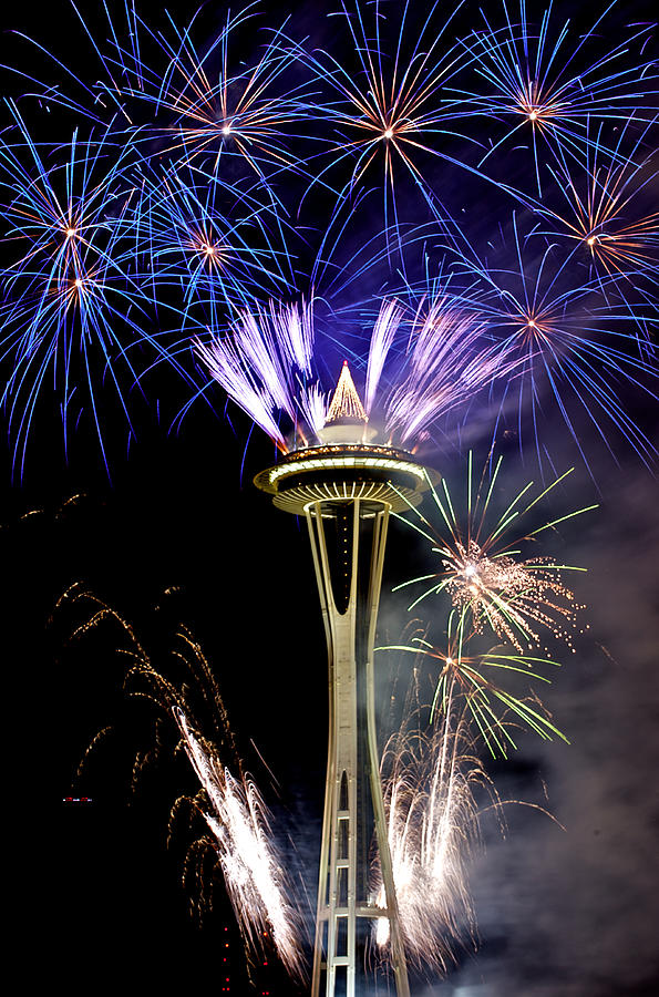 New year fireworks 2012 on Space Needle - 3 Photograph by Hisao Mogi
