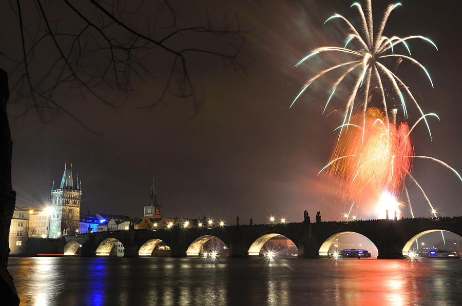 New Year fireworks in Prague Czech Republic Photograph by Tomas Mahring