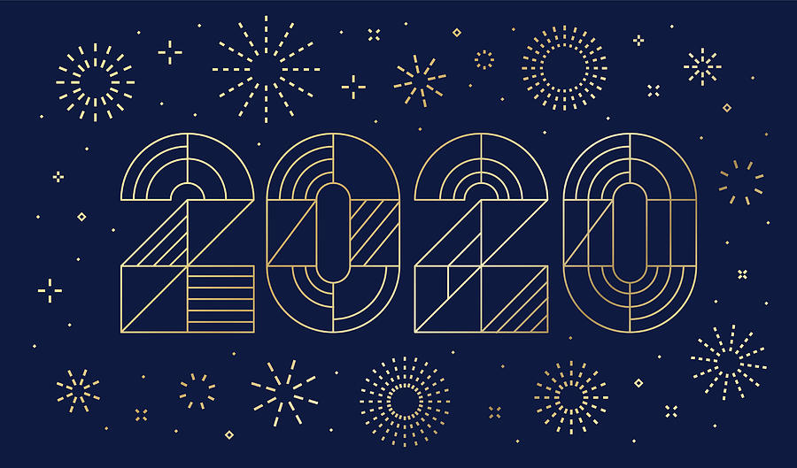New Years day card 2020 with fireworks Drawing by Wujekjery