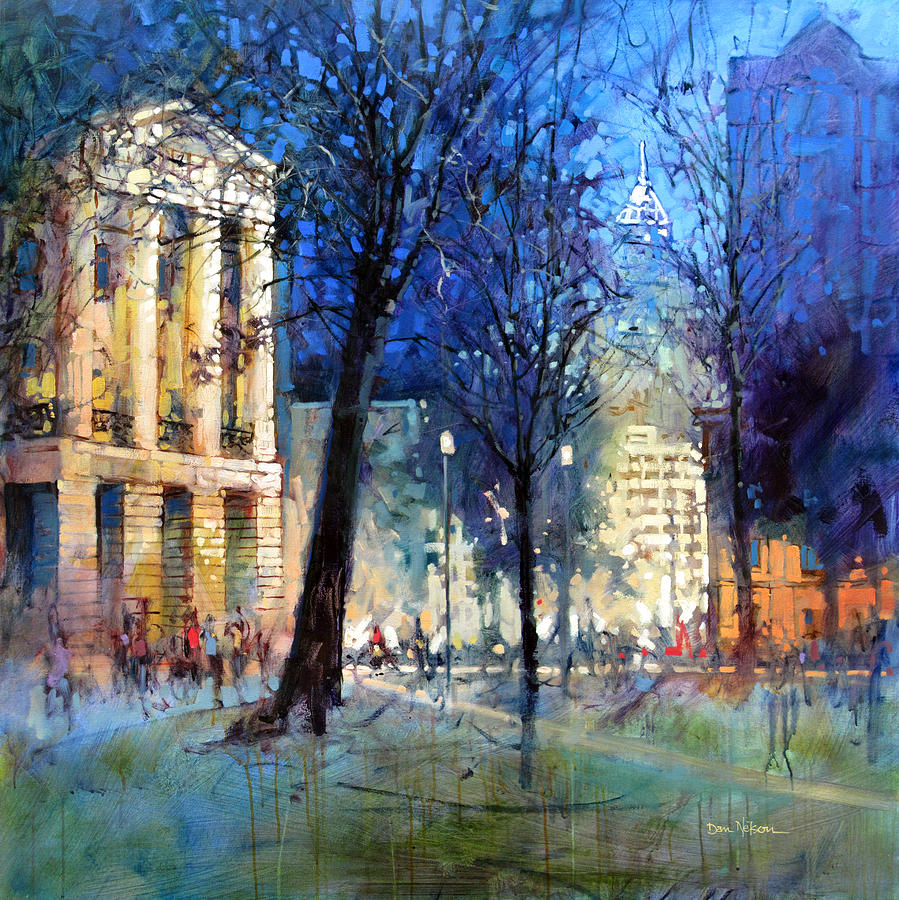 New Years Eve Downtown Painting by Dan Nelson