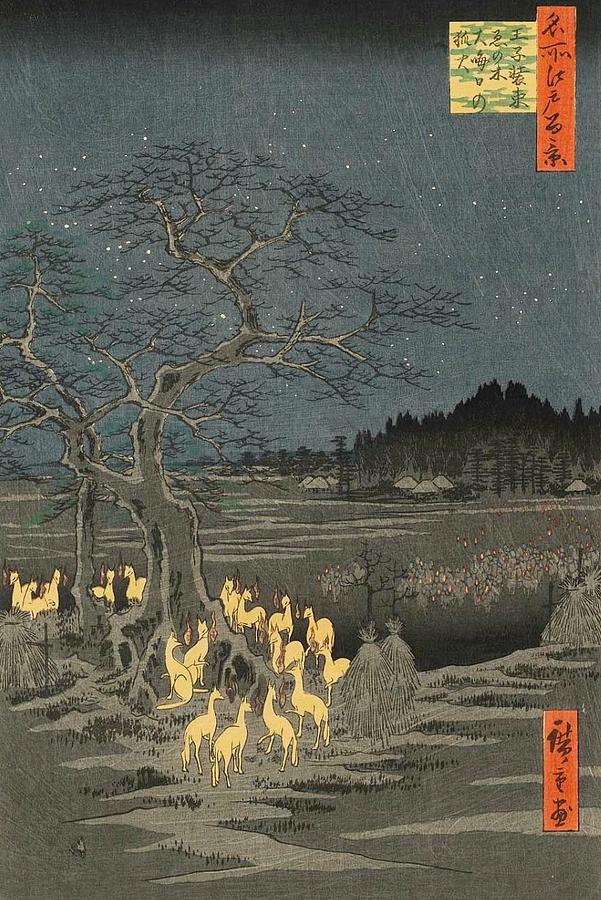Hiroshige Painting - New Years Eve Foxfires at the Changing Tree by Utagawa Hiroshige