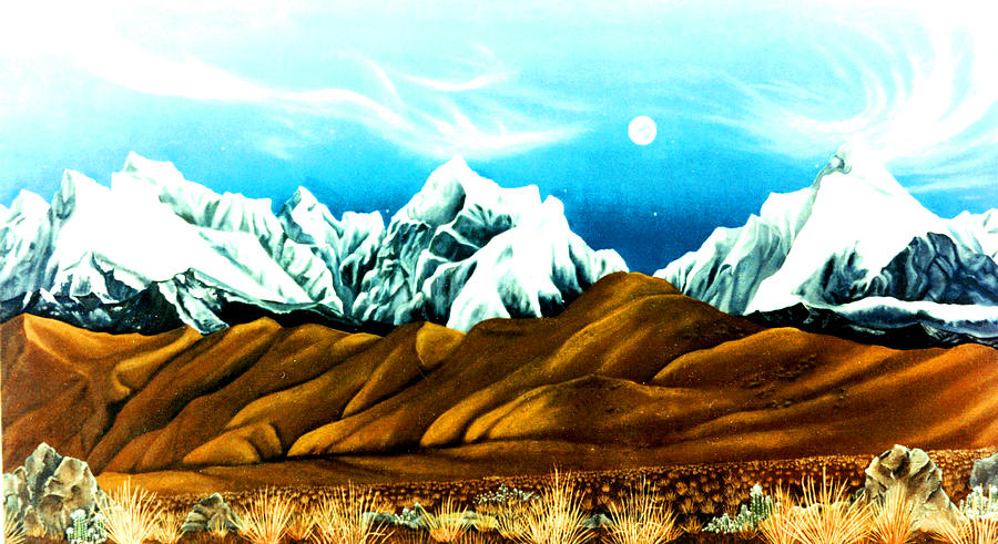 New Years Moonrise Qver Cojata Peru Bolivian Frontier Painting by Anastasia Savage Ealy