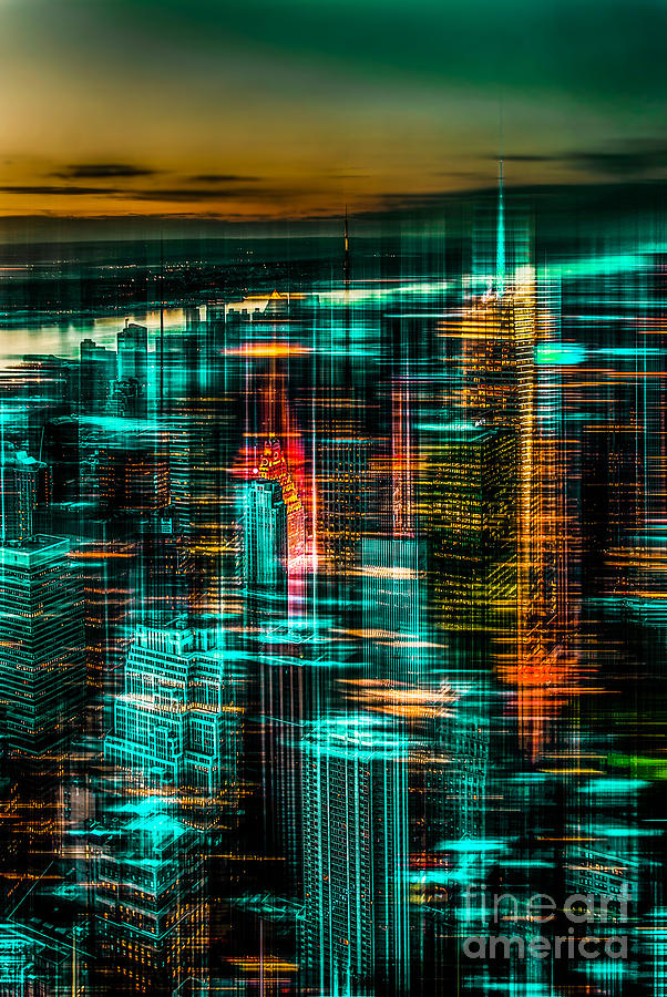 New York - the night awakes - green Photograph by Hannes Cmarits