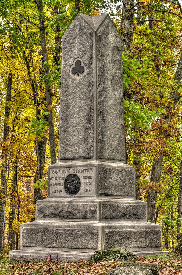 New York at Gettysburg - Monument to the 64th NY Volunteer Infantry in the Rose Woods Photograph by Michael Mazaika