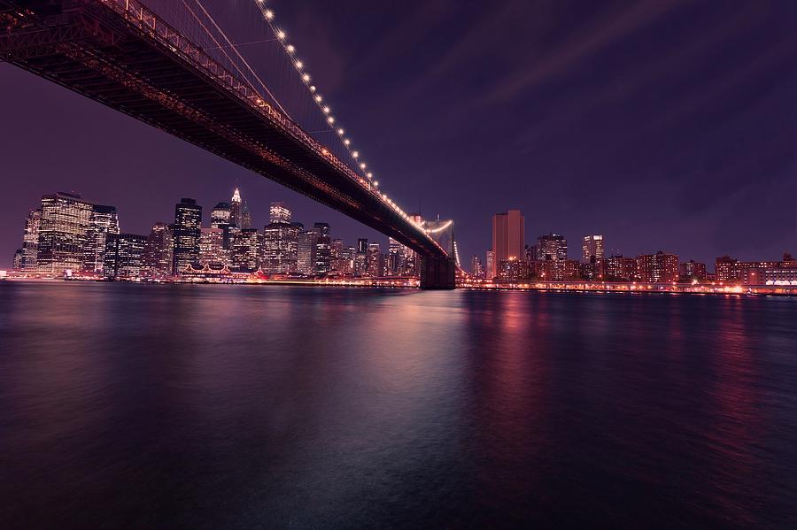 New York Brooklyn Bridge at Night Photograph by David Dehner
