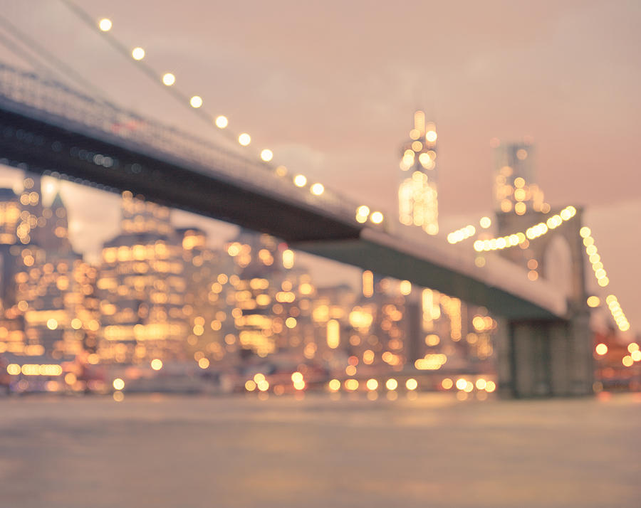 New York City and the Brooklyn Bridge - Night Lights Photograph by Vivienne Gucwa