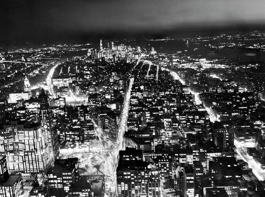 New York City At Night Photograph by Underwood Archives