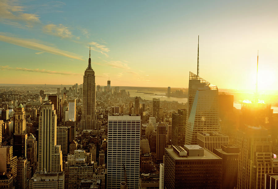 New York City At Sunset Photograph by Aluxum