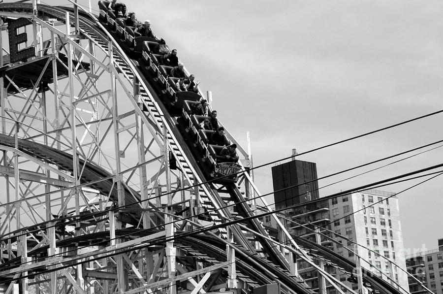 New York City - Coney Island Cyclone - Black and White Photograph by Susan Carella