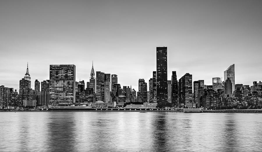 New York City Dusk Colors BW Photograph by Susan Candelario
