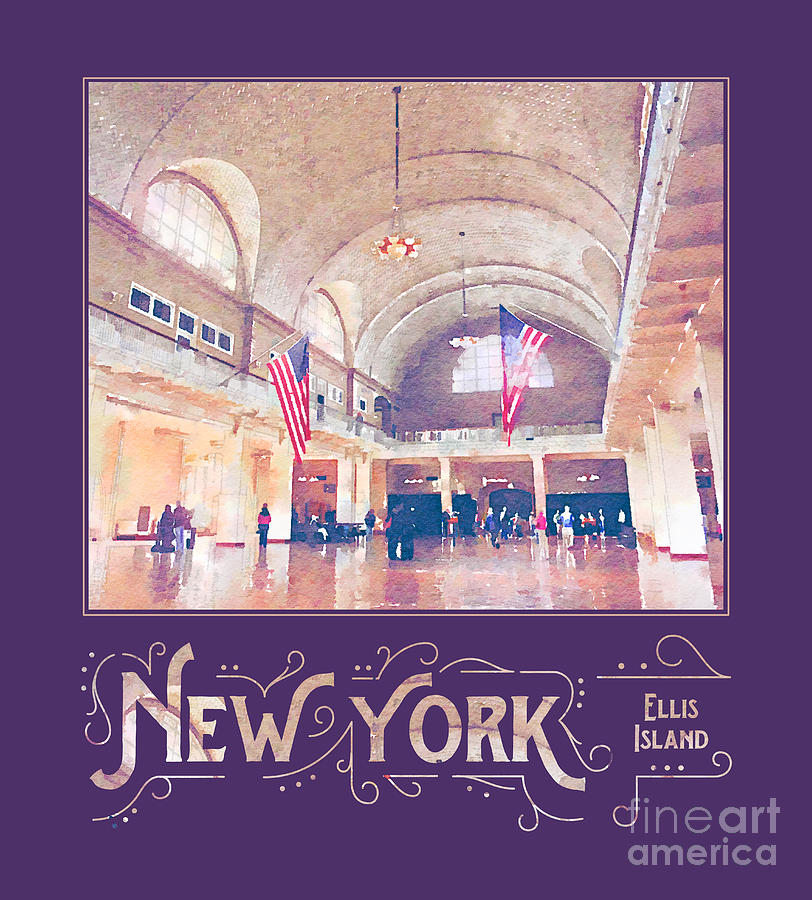 New York City Ellis Island Digital Watercolor Digital Art by Beverly Claire Kaiya