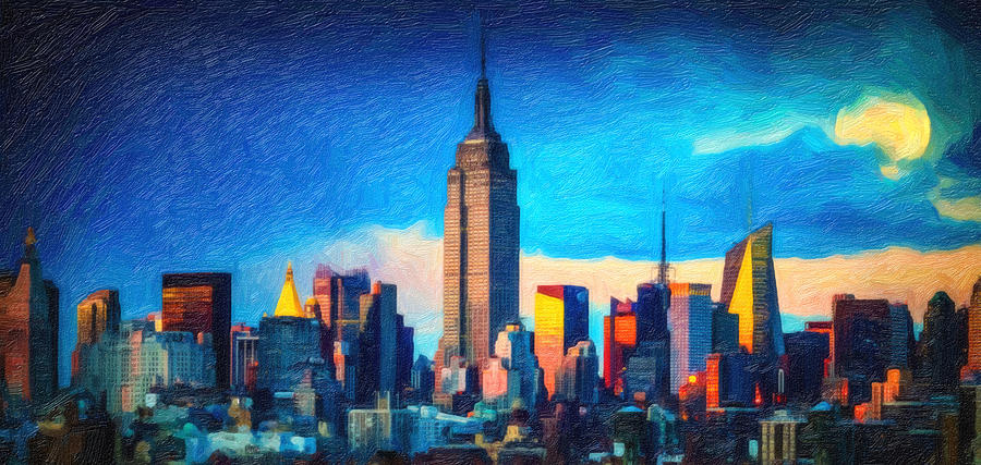 New York City in Dusk Painting by MotionAge Designs