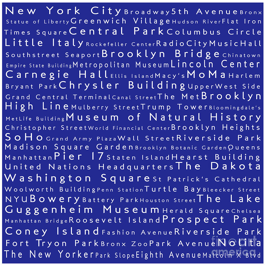 New York City Photograph - New York City in Words Blue by Sabine Jacobs