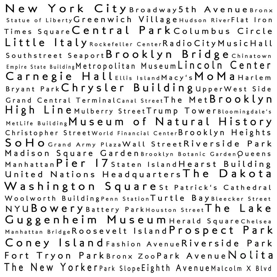 New York City in Words White Digital Art by Sabine Jacobs