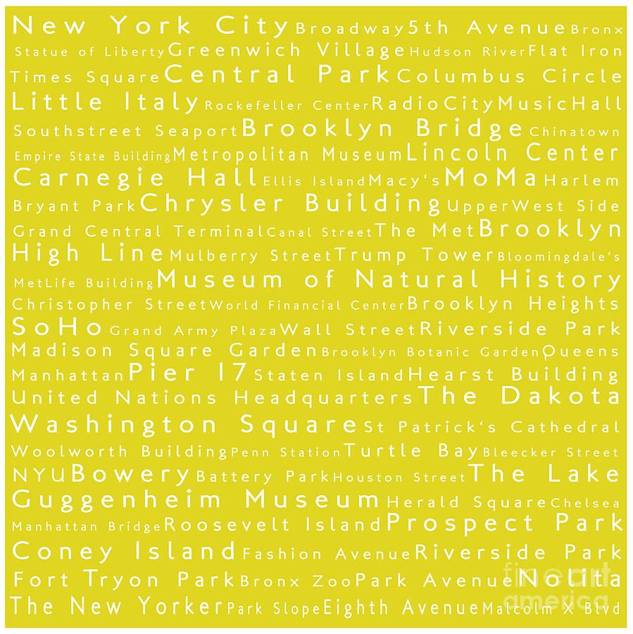 New York City Digital Art - New York City in Words Yellow by Sabine Jacobs