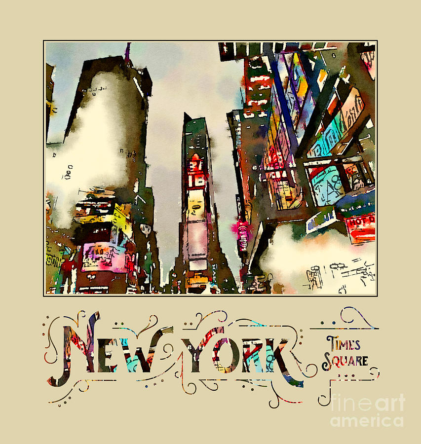 New York City Late Night Times Square Digital Watercolor 2 Digital Art by Beverly Claire Kaiya