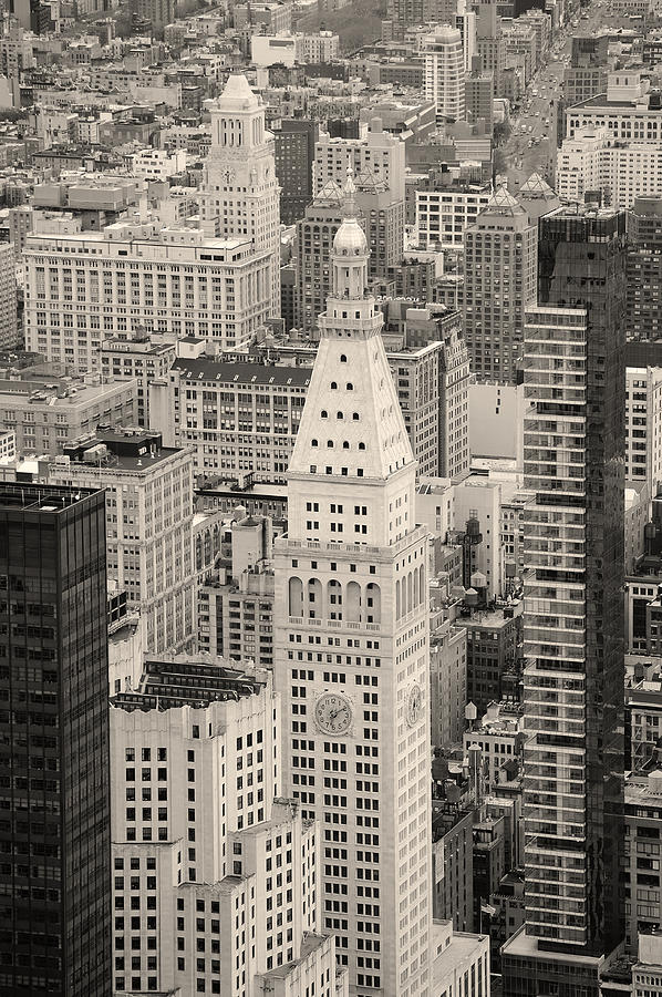 New York City Manhattan downtown skyline black and white Photograph by Songquan Deng