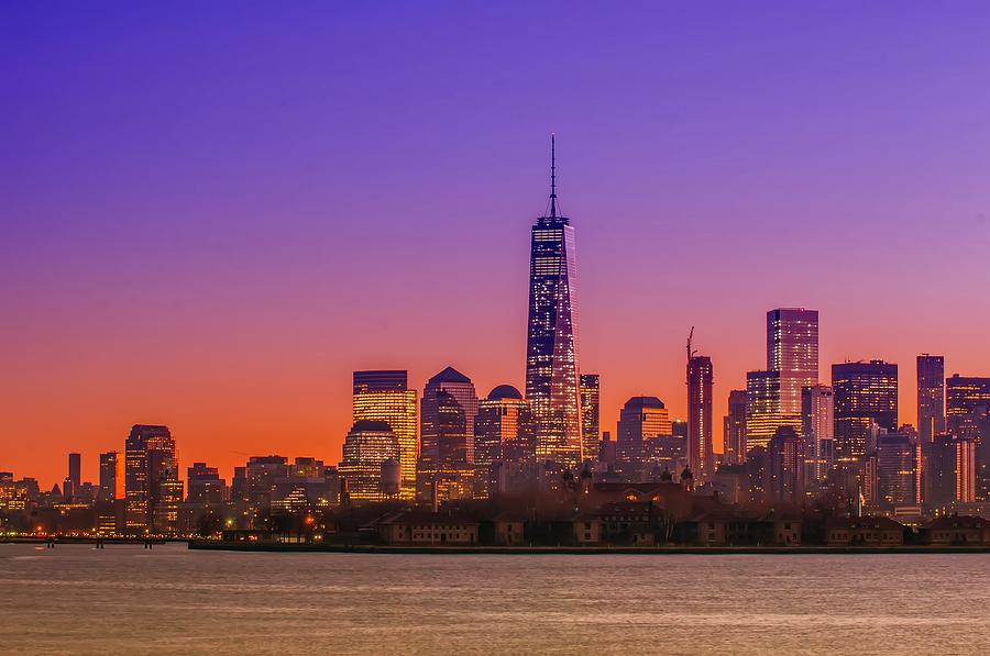 New York City Photograph - New York City Manhattan midtown panorama at dusk with skyscraper by Alex Grichenko