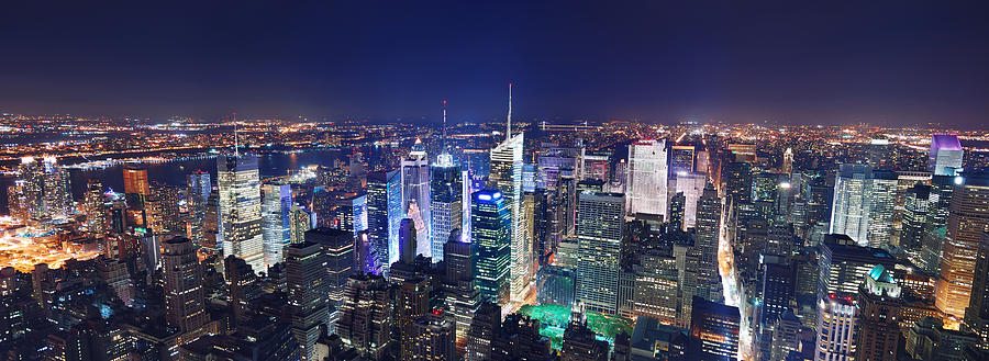 New York City Manhattan night panorama Photograph by Songquan Deng