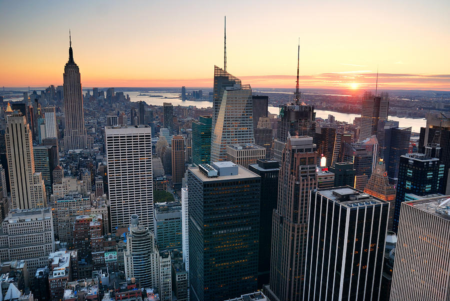 New York City Manhattan skyline sunset Photograph by Songquan Deng