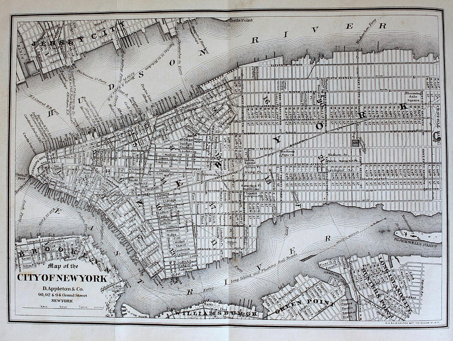 New York City Map - 1869 Mixed Media by Charlie Ross