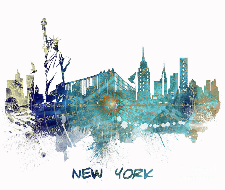 New York City Skyline Blue Digital Art