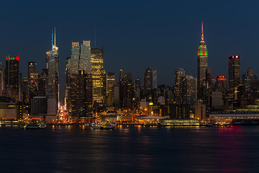 New York City Skyline In Christmas Colors Photograph by Susan Candelario
