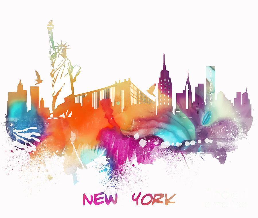 Statue Of Liberty Digital Art - New York City Skyline #2 by Justyna Jaszke JBJart
