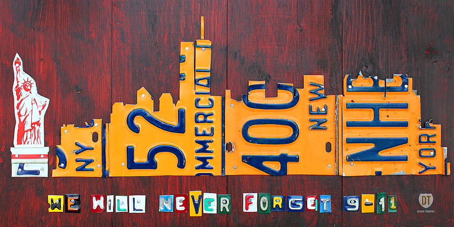 City Mixed Media - New York City Skyline License Plate Art 911 Twin Towers Statue of Liberty by Design Turnpike