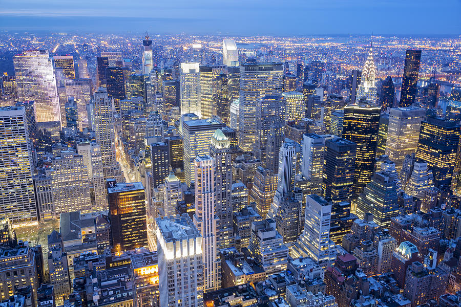 New York City Skyline, Manhattan, Aerial View at Night Photograph by B&M Noskowski