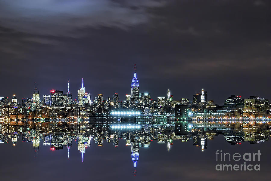 New York City Skyline Night Usa Photograph