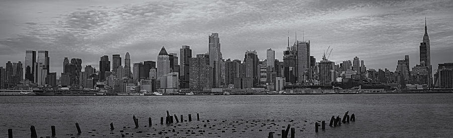New York City Skyline Panoramic bw Photograph by Susan Candelario