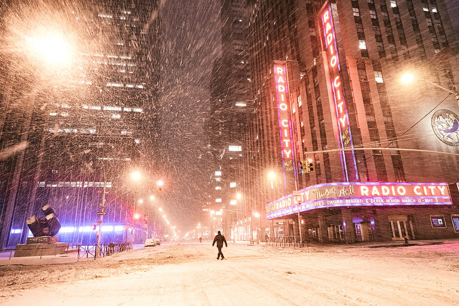 New York City - Snow and Empty Streets - Radio City Music Hall Photograph by Vivienne Gucwa