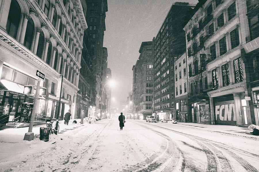 New York City - Snow - Empty Streets at Night Photograph by Vivienne Gucwa