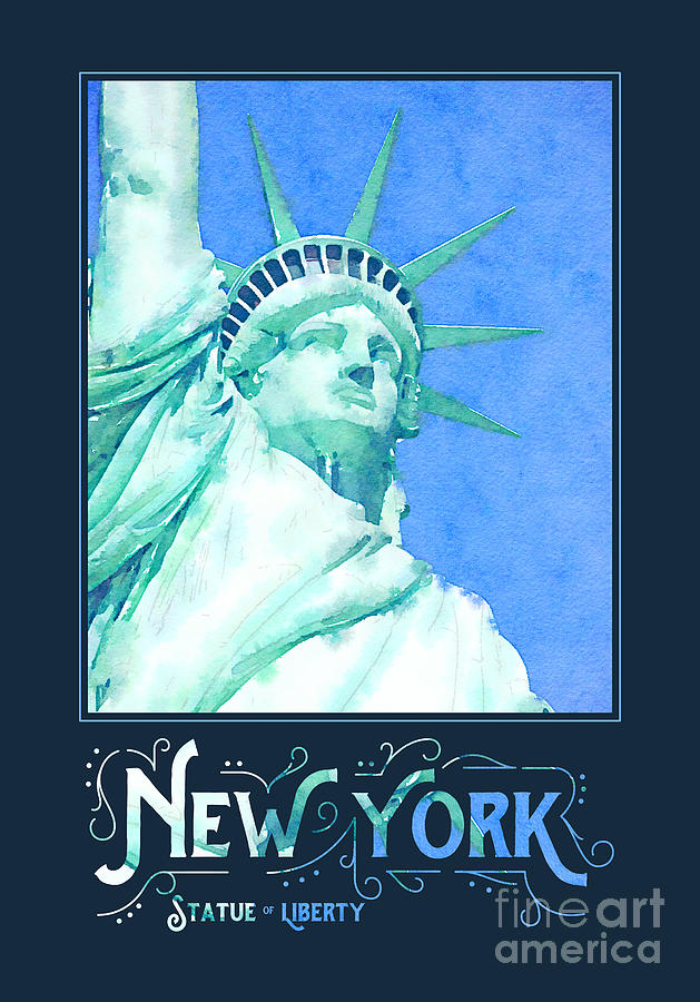 New York City Statue of Liberty Digital Watercolor 1 Digital Art by Beverly Claire Kaiya