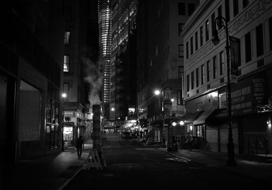 city street at night black and white