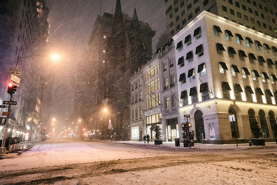 New York City Photograph - New York City Streets on a Snowy Night  by Vivienne Gucwa