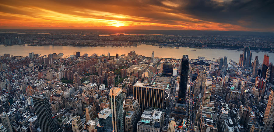 New York City sunset panorama Photograph by Songquan Deng