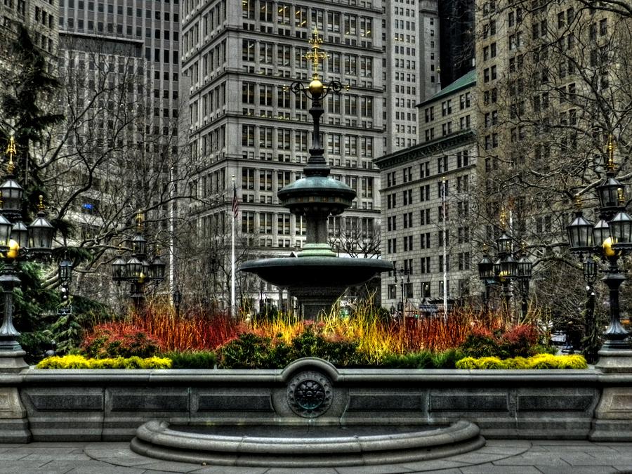 New York City - The City Hall Park Fountain 001 Photograph by Lance Vaughn