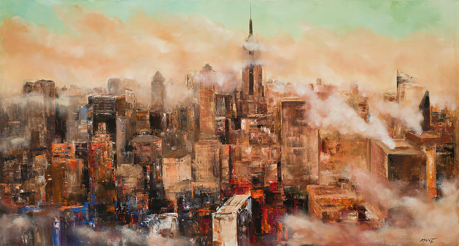 New York City Painting - New York City Through the Clouds by Manit