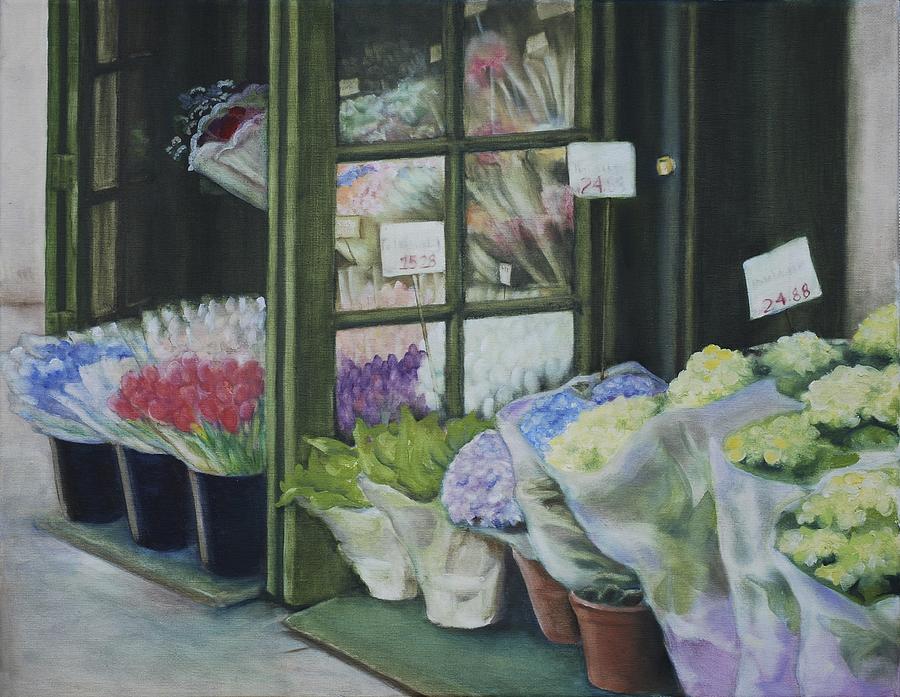 New York Flower Shop Painting by Rebecca Matthews