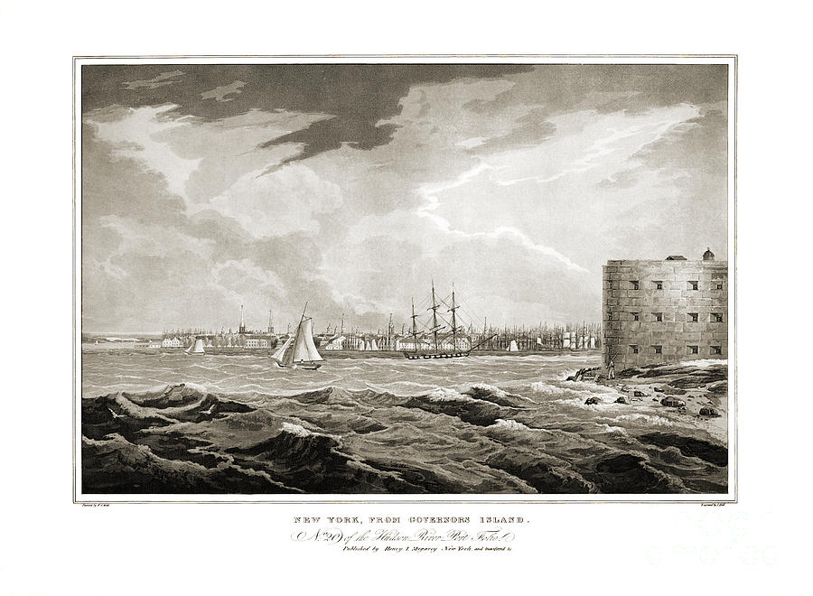 New York from Governors Island - 1821 Drawing by Pablo Romero