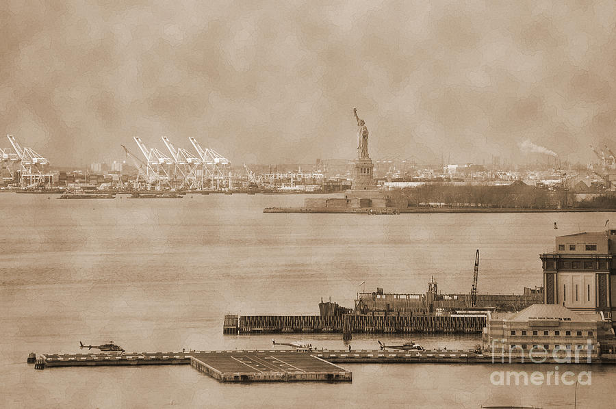New York Harbor and Statue of Libertty vintage Photograph by RicardMN Photography